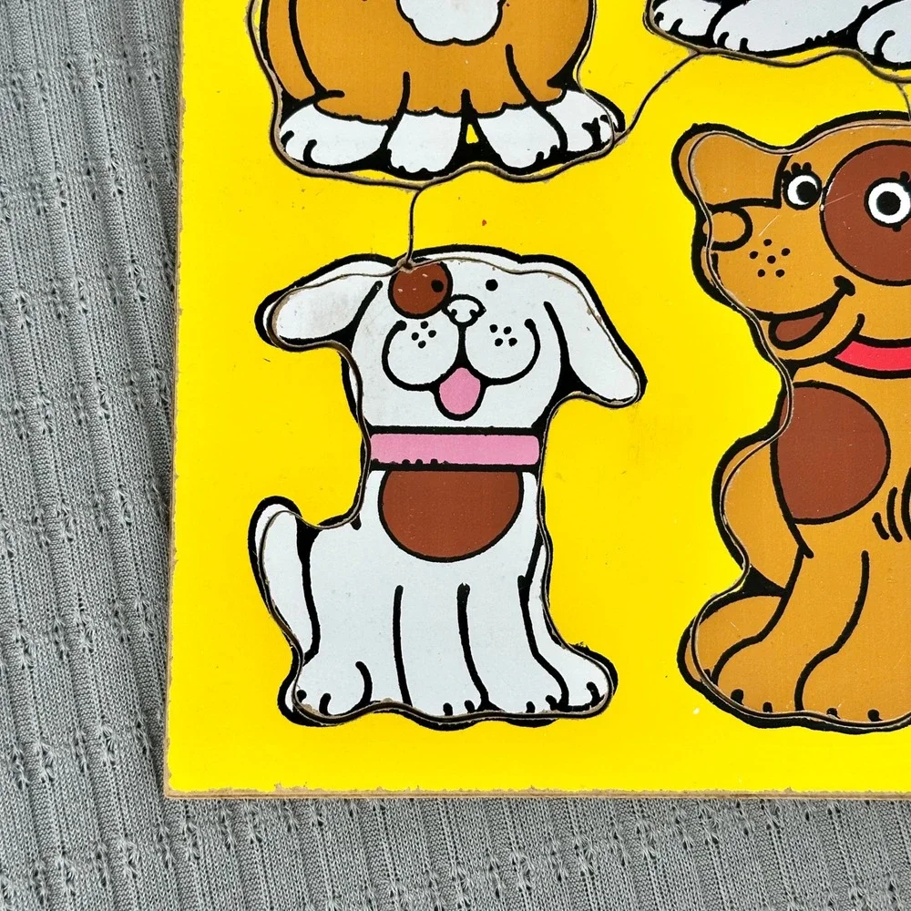 Vintage My Pets Wooden Peg Puzzle 4 Pieces Cat Dog Rabbit Puppy Made in USA